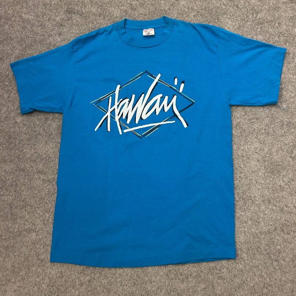 Vintage 90s Hawaii‎ Center Logo Beach Surf Graphic Single Stitch Tee Adult XXL
